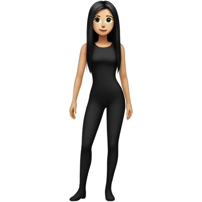 White girl with long straight black hair wearing a black bodysuit full body emoji