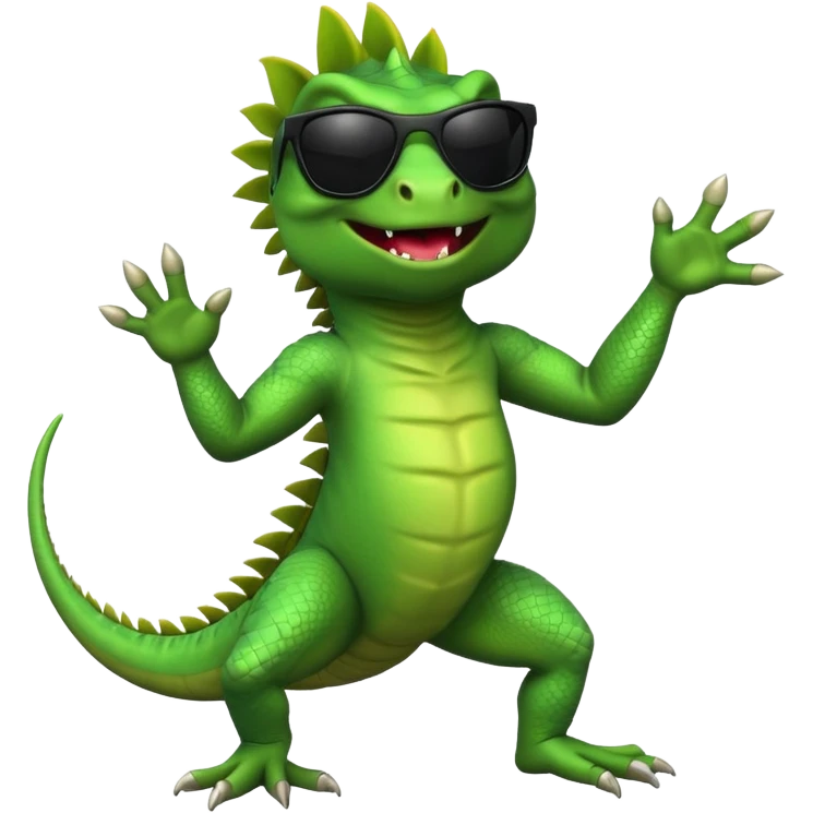capitalist iguana with black sunglasses dancing emoji