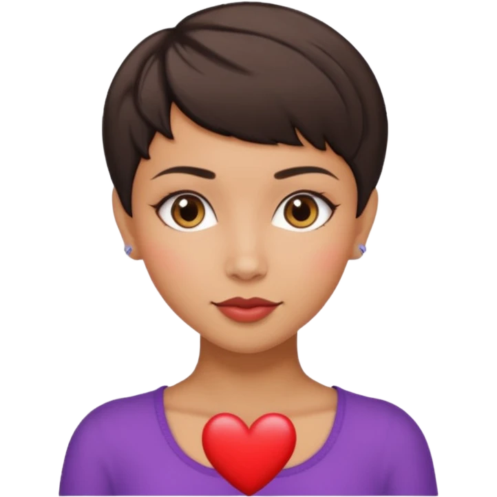 woman pixie cut dark brown hair, hispanic, brown oval eyes, heart shaped face emoji