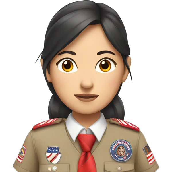 asian scout girl with badges, red and white stripes tie emoji