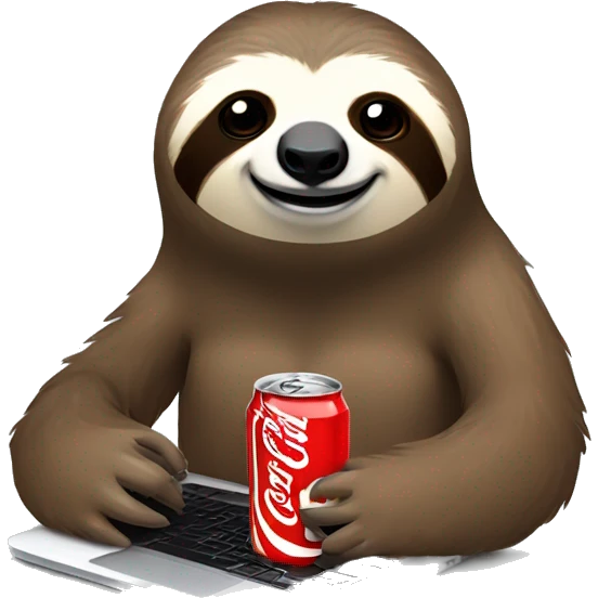 tired sloth with coca cola can and laptop emoji
