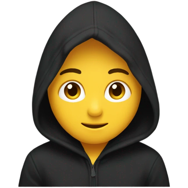 “Black hoodie emoji, minimalist style, simple design with a hood, long sleeves, and no logos or patterns, transparent background.” emoji
