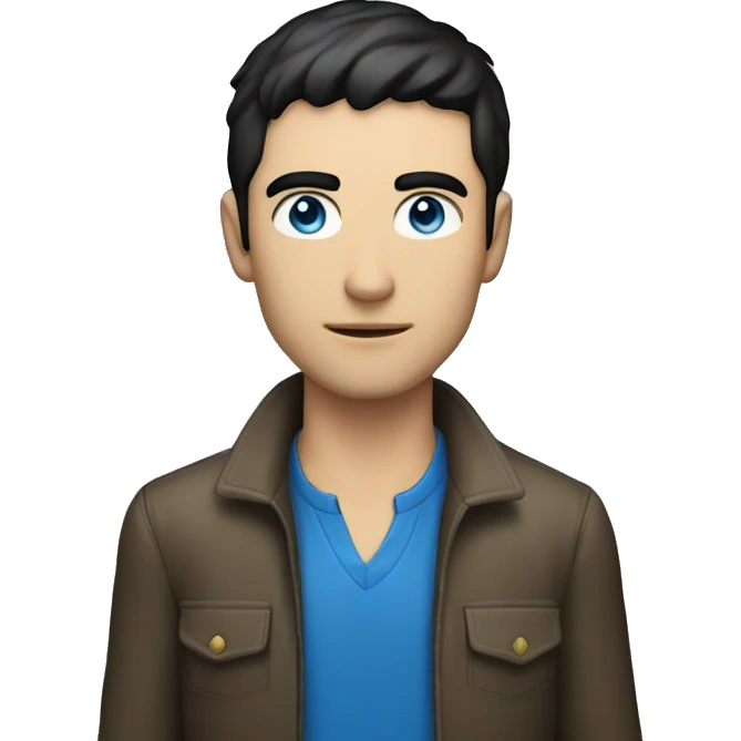 A man with short black hair and blue eyes behind a black gamemaster screen emoji