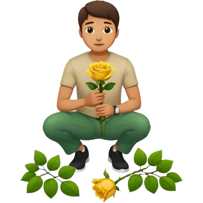 Create a emoji where a man in knee holding a yellow rose like he proposed some one . Make sure no other person emoji