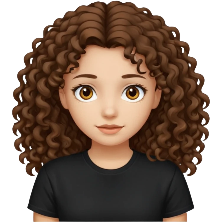 Brown eyes, long curly brown hair black t-shirt girl emoji