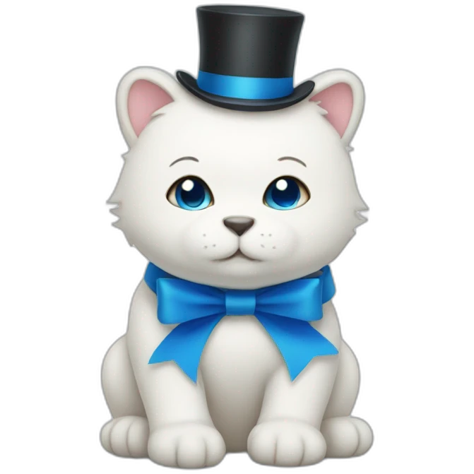 white bear cat with blue ribbon  emoji