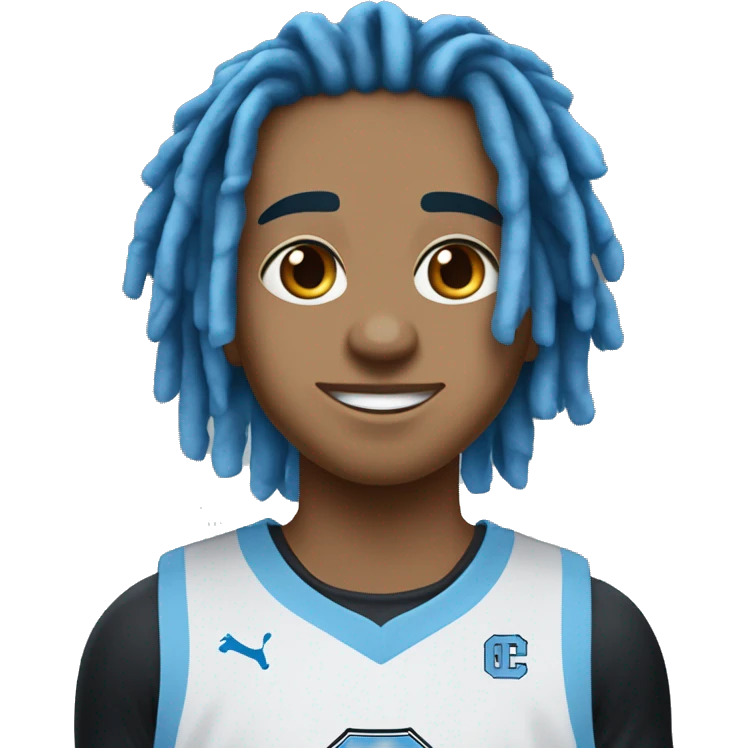 young lightskin male with medium length black freeform dreads and a university of north carolina blue basketball jersey wearing number 3 emoji