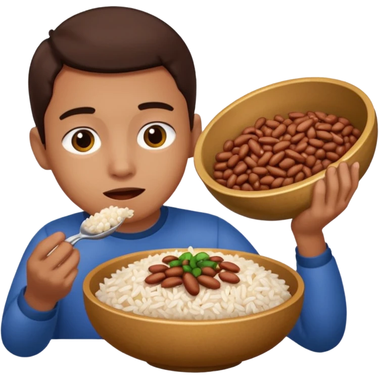 Create a person having lunch. Not a sandwich. Rice, beans and meat. emoji
