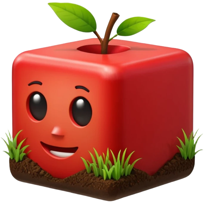 Minecraft 草块的 3D Apple 风格表情符号，立方体形状，顶部有草，下面是地块 emoji