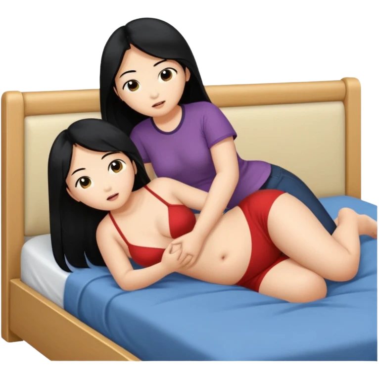 long black hair asian girl having sex with fat and short asian man on the bed emoji