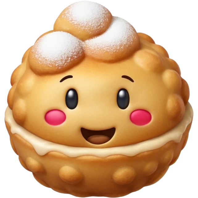 Cinematic Realistic Bu√±uelo Dessert Emoji, showcasing a fluffy, deep-fried dough ball dusted with sugar rendered with lifelike textures and warm, festive lighting. emoji