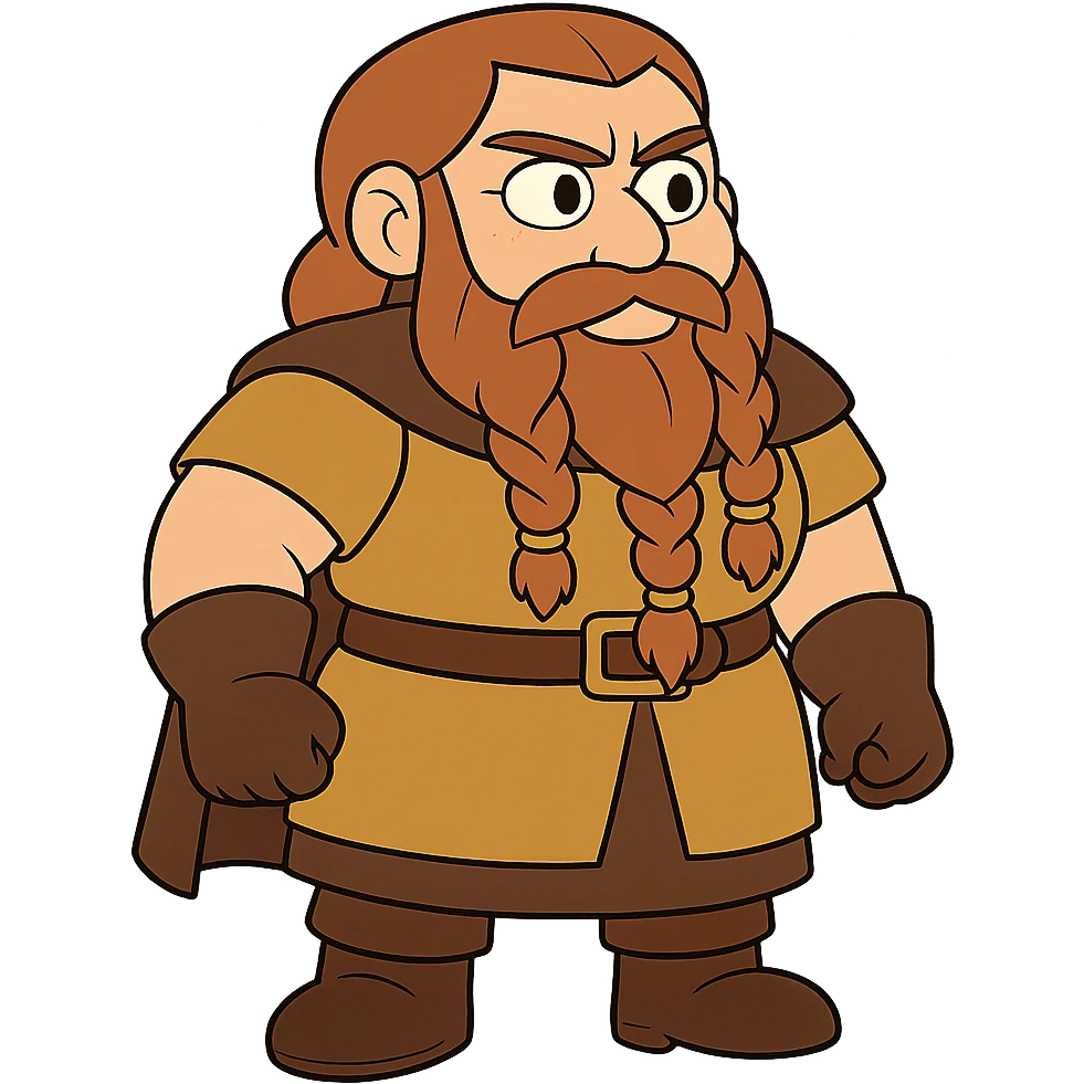 flat toon style bearded female dwarf from DnD emoji