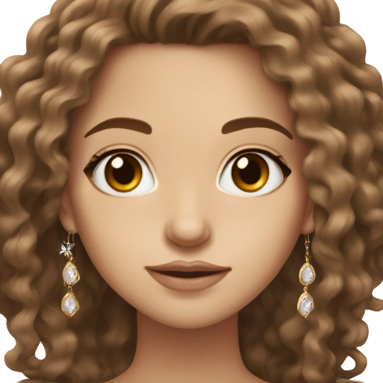 white beautiful girl with brown wavy hair and brown eyes wearing jewellery  emoji