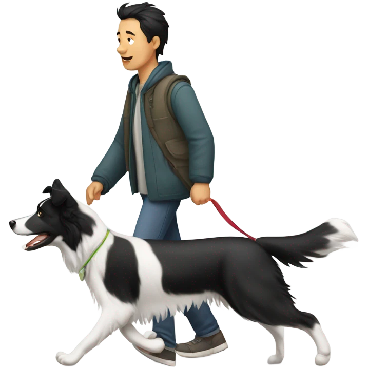 A Chinese man walking border collie emoji