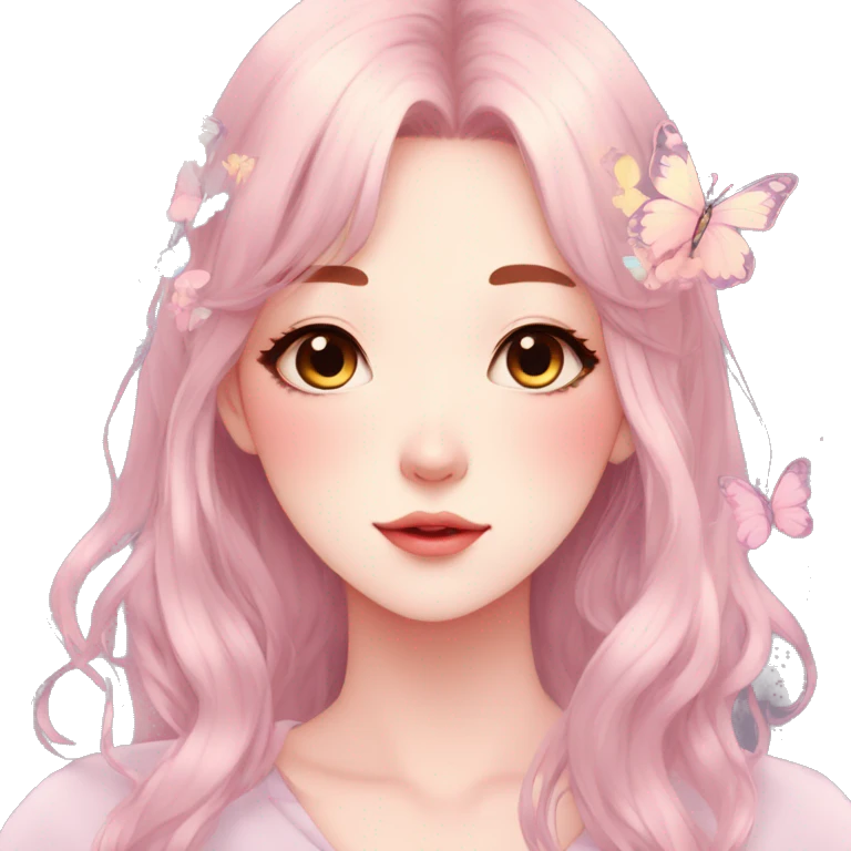 Gorgeous pastel anime style lady with blushing face and butterflies aesthetic trending style emoji