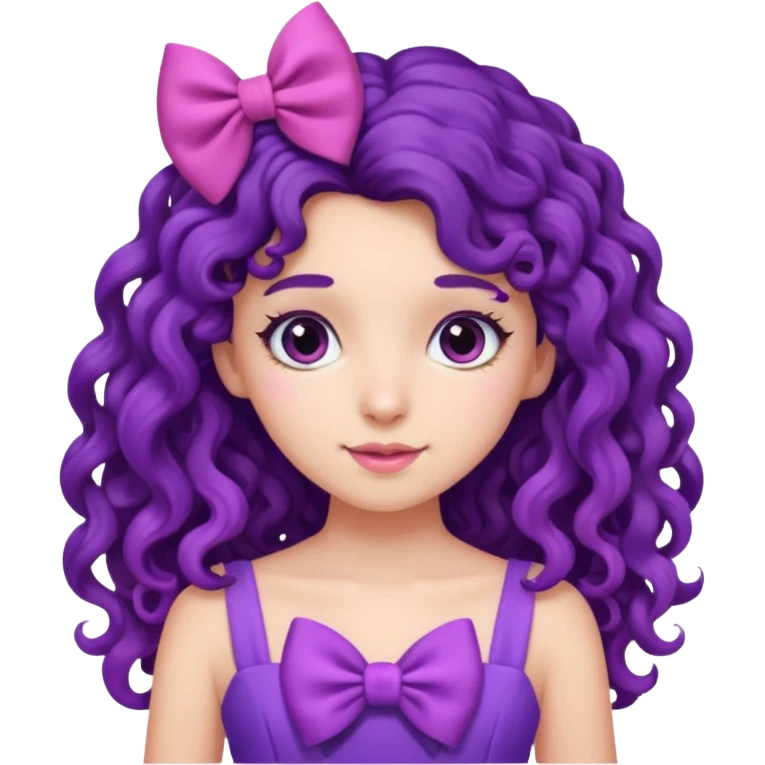 purple long curly haired girl with bow emoji