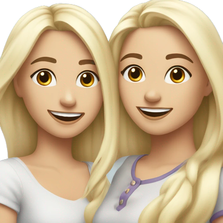 White blonde female and white brunette female best friends happy smiling with hearts everywhere emoji