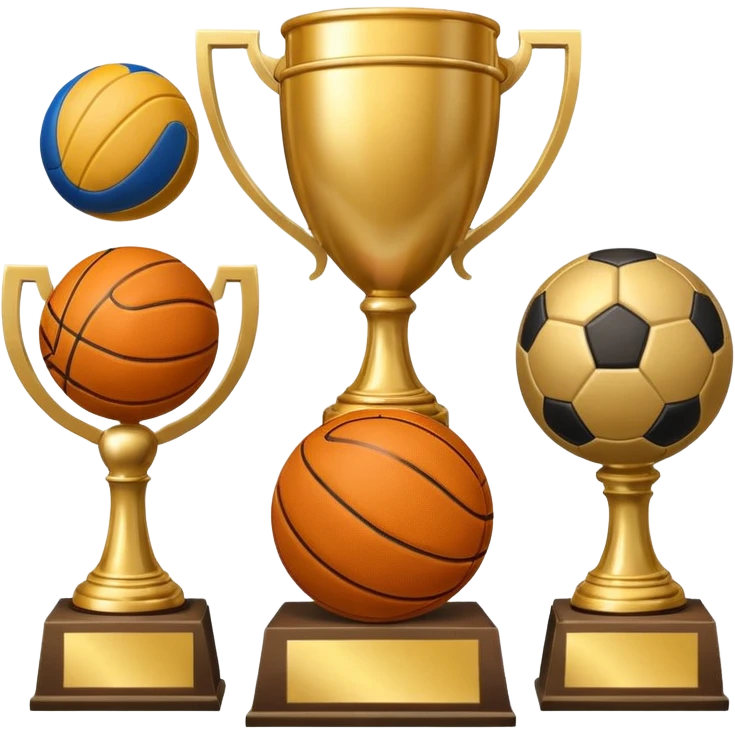 a basketball, soccer ball, volleyball, and a football all mixed with a trophy emoji