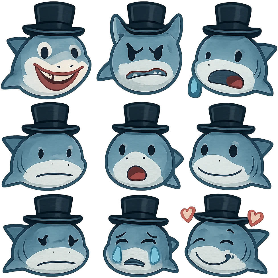 Shark with a top hat emoji