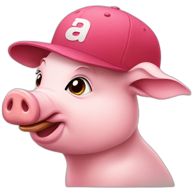 A pig wearing a duck tongue cap emoji