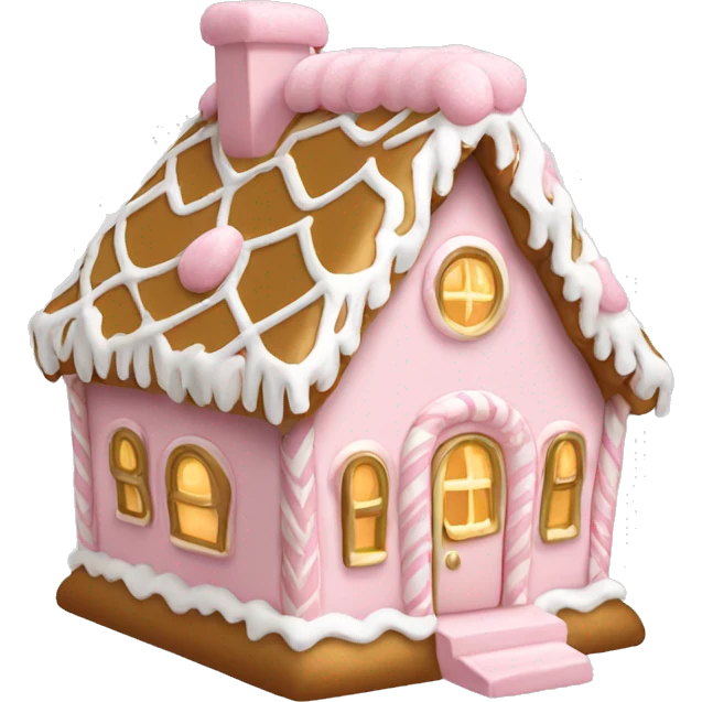 light pink and gold and white gingerbread house emoji