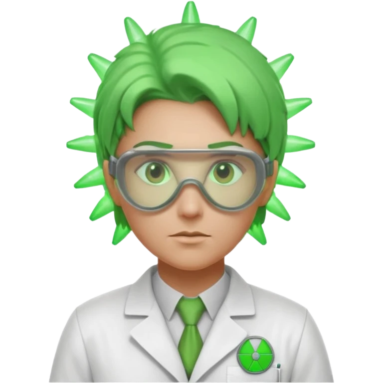 nuclear scientist portrait, head and shoulders only, wearing lab coat collar, protective goggles, glowing green radiation symbol badge, serious expression, sci-fi laboratory vibe, 3D cartoon, mobile game icon style, clean background, no text, no watermark
 emoji