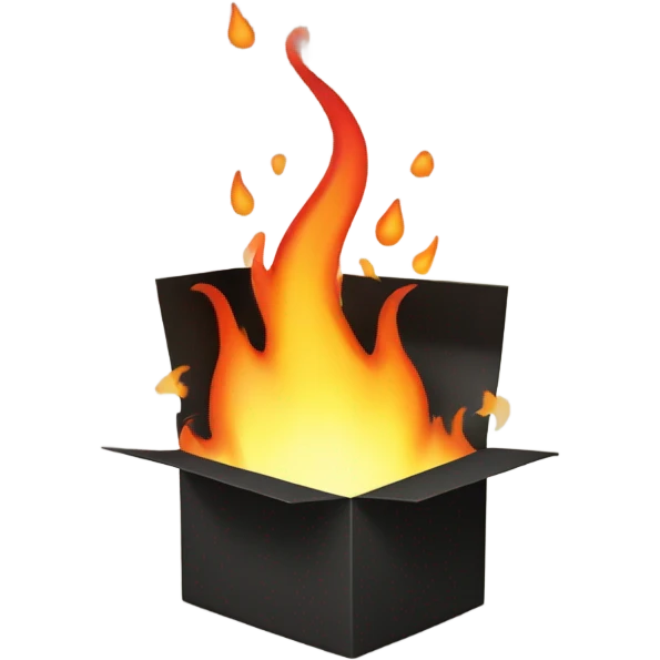 black carboard box with fire in it emoji
