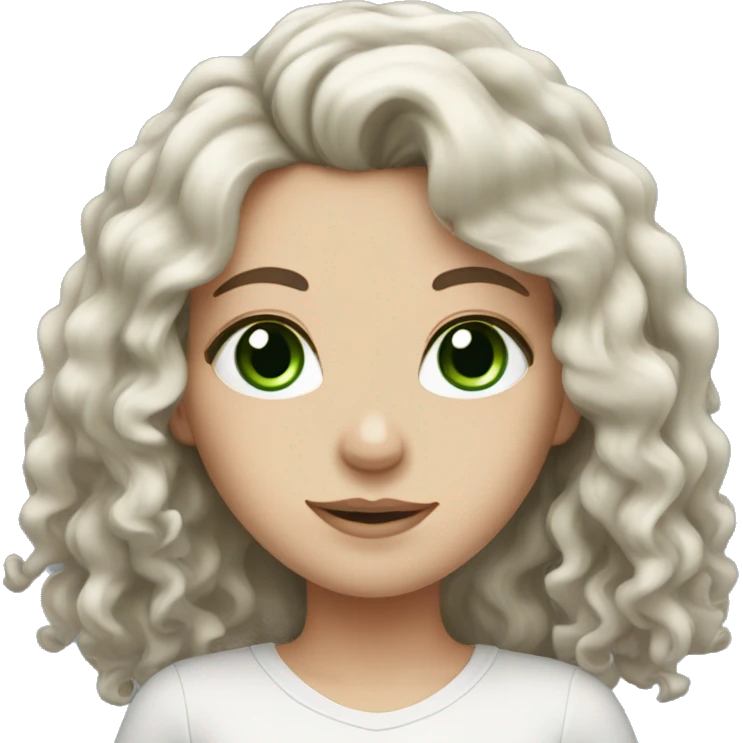 White Girl with long curly black hair and green eyes emoji