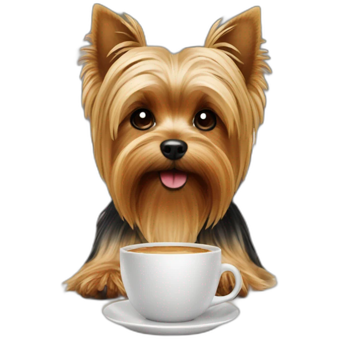 a yorkshire terrier at a table in a cafe emoji