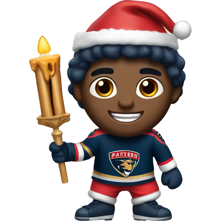 Emoji holding a menorah and wearing Santa hat and a Florida panthers Jersey emoji