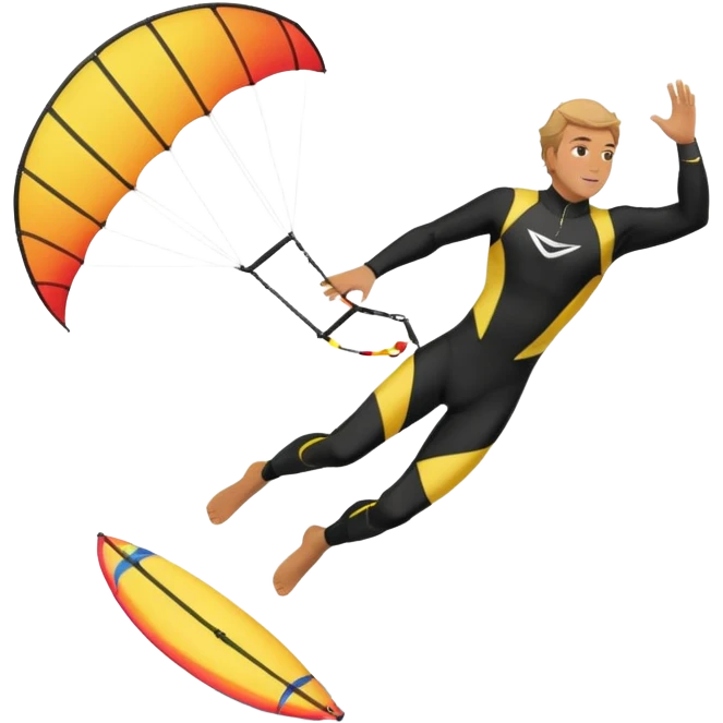 Kiter man con neopreno negro largo en el mar con una cometa kite surf de 18 metros,haciendo kite surf y el truco downloop emoji