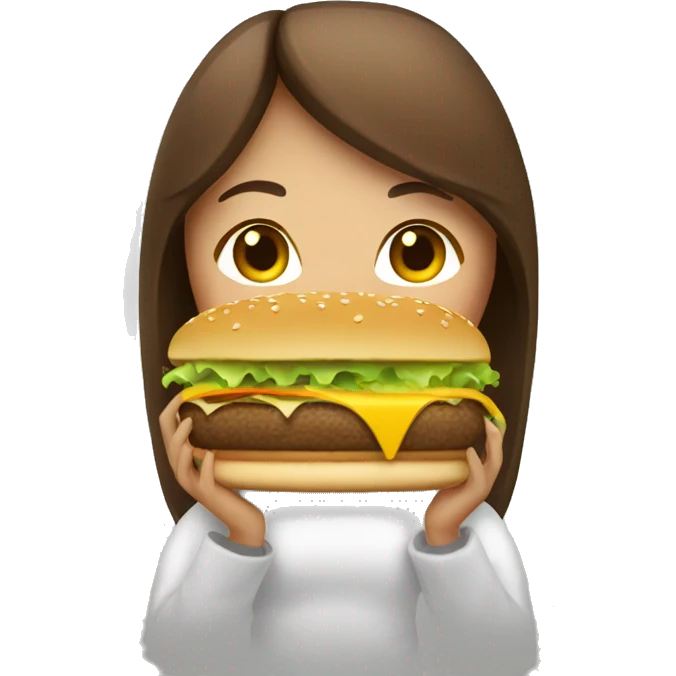 Girl with brown hair, eating cheeseburger emoji