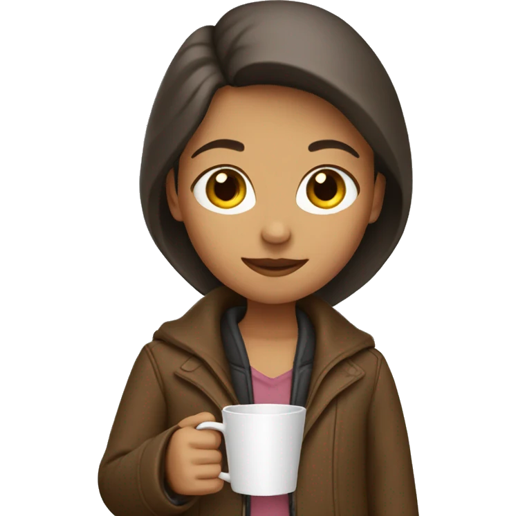 girl holding cup Brown jacket emoji
