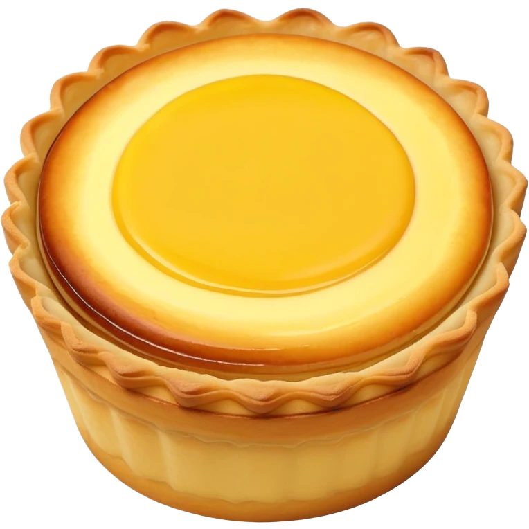 Hong Kong egg tart with yellow custard filling, simplified emoji style with bold outlines and bright colors, cartoon style Dan Ta pastry emoji