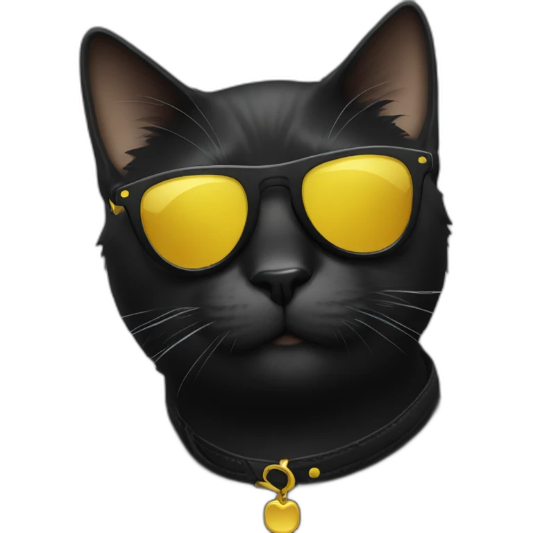 Black cat with sunglasses and yellow collar emoji