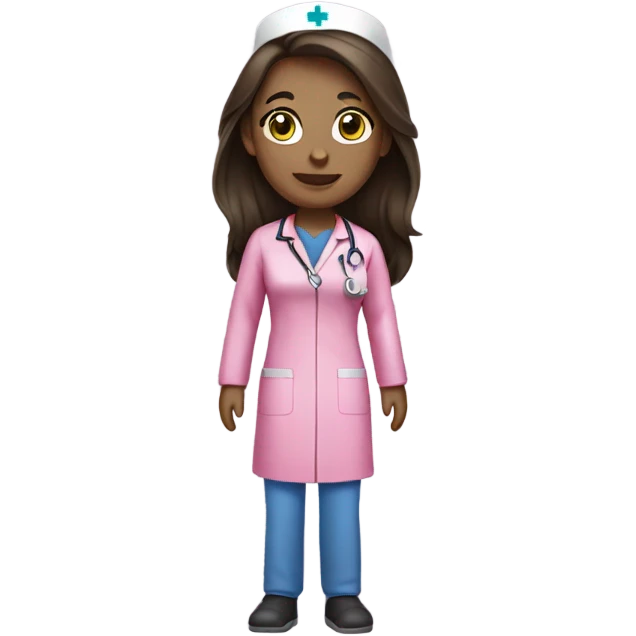pretty brunette nurse with long hair in pink scrubs emoji