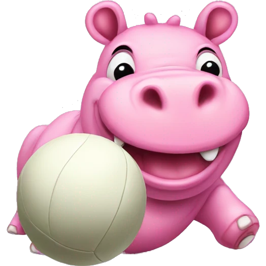 cute pink hippo catching a cricket ball emoji