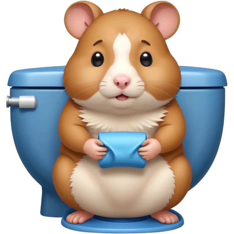 Cute chubby cartoon-style hamster sitting on toilet pooping looking as if he had an accident emoji