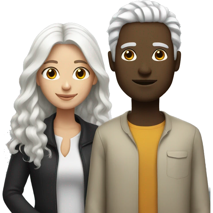 White guy, with black girl with white hair emoji