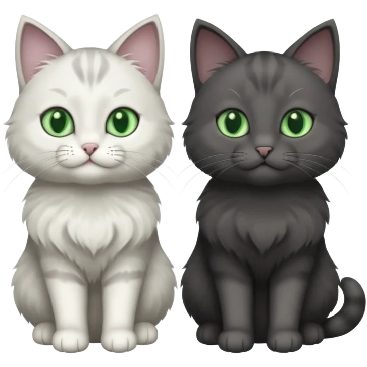 2 different coloured grey cats including one dark grey and white cat and one completely solid dark grey cat with green eyes and only white paws emoji