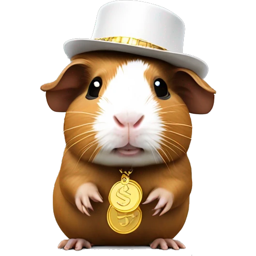 Brown and white Rapper Guinea pig with a gold money chain and swagger hat emoji