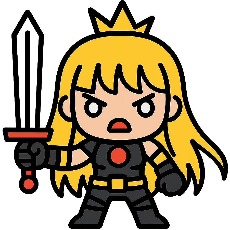 expressive chibi Magik from Marvel holding sword emoji