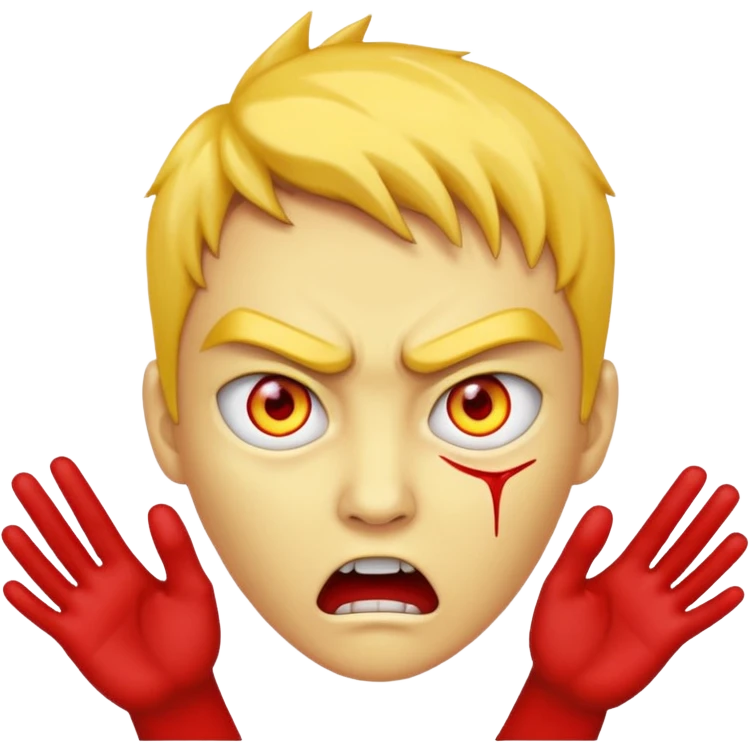 Person reaching out facing camera with red eyes and yellow skin and is very mad emoji