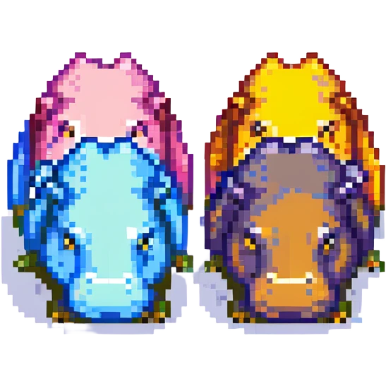 little hippos with 3 heads, different colors emoji