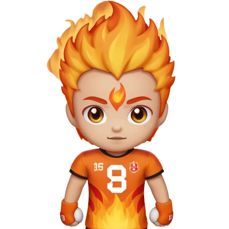 A mini heatblast from ben 10 but a cute one and has a jersey the reads "BS1HS" emoji