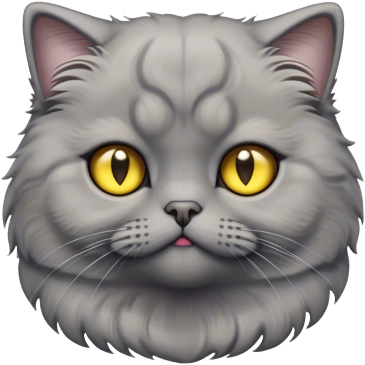 Cinematic Adorable Fluffy Grey Scottish Fold Cat Portrait Emoji, Adorable folded ears perched atop its soft, round head, head tilted cutely with big, sparkling yellow eyes, soft grey fur with darker points on the ears, face, and paws, Simplified yet irresistibly adorable features, highly detailed, glowing with a soft, warm glow, high shine, affectionate and playful, stylized with a touch of whimsy, bright and endearing, soft glowing outline, capturing the essence of a curious and loving kitten with the signature charm of a Scottish Fold's unique folded ears, so cute it feels like it could leap out of the screen and snuggle up for a cuddle! emoji