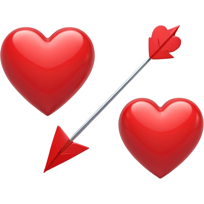 Apple-style 3D illustration of a glossy red heart pierced by a horizontal double-ended arrow. One end of the arrow has a small female symbol, the other end has a small male symbol. The heart is centered, shiny, with soft shadows, floating on a clean white background, minimal and emotional design emoji