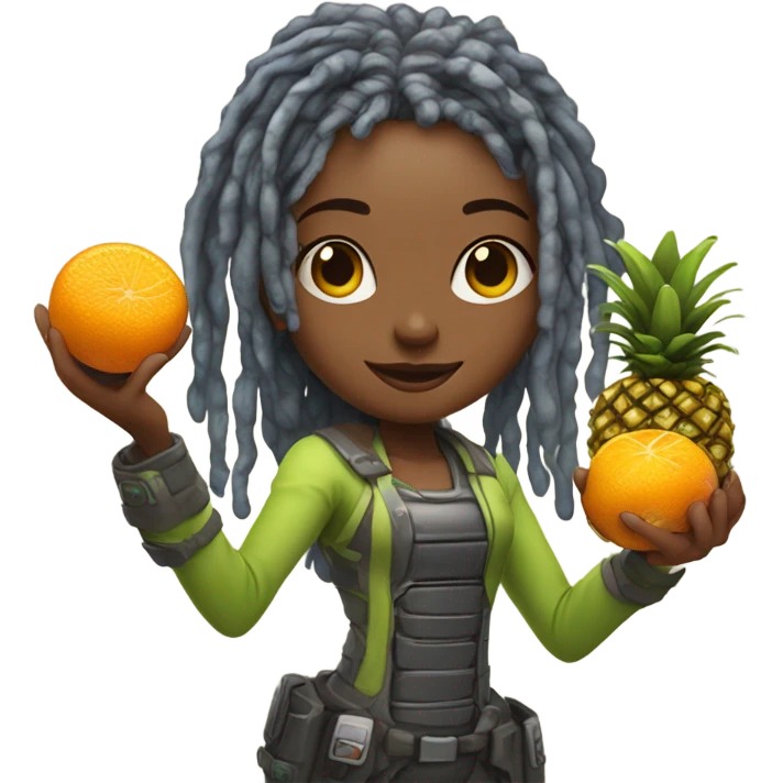 Cyborg lady with locs juice fruit emoji
