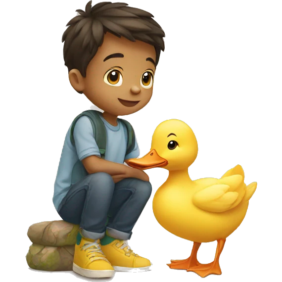 Boy with cute duckling  emoji