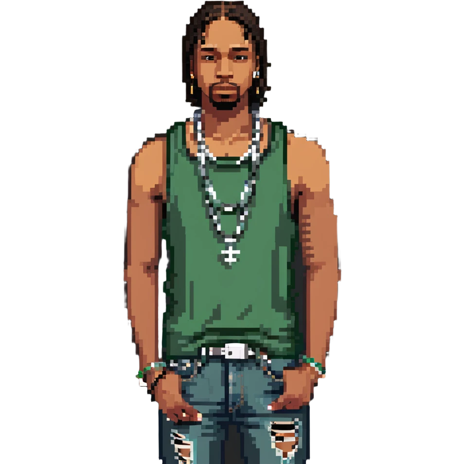 CJ from GTA San Andreas with his green tank top, jeans and chain necklace emoji